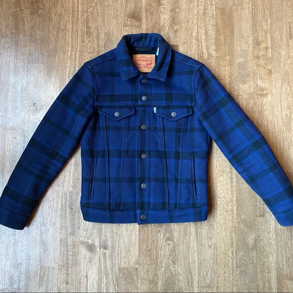 Levis Wool Trucker Jacket Blue Plaid 